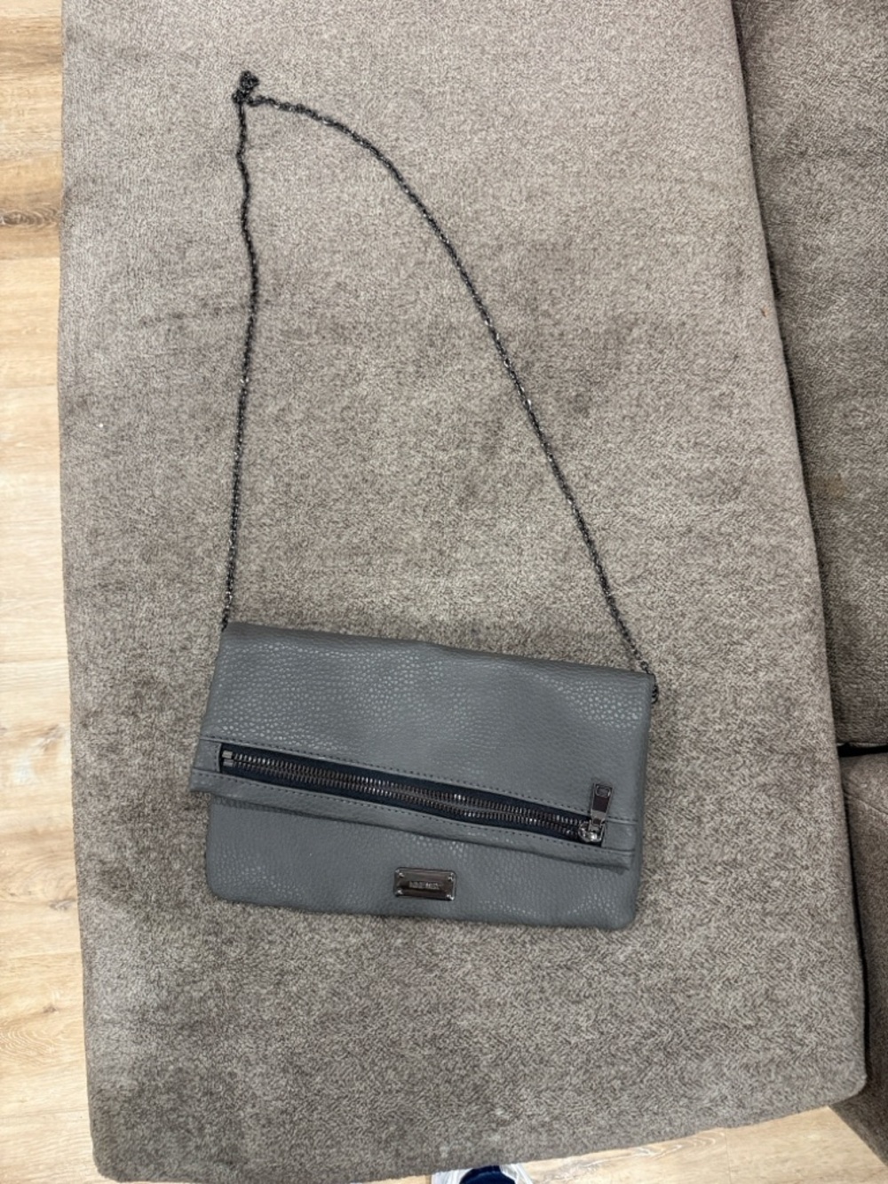 Nine West Gray Pebbled Leather Crossbody Clutch